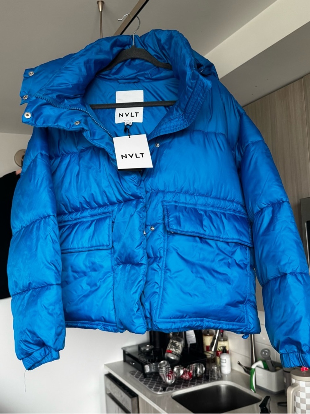 NVLT NWT Wonder Puff Cropped Puffer Jacket XL Detachable Hood Ocean - Picture 3 of 15